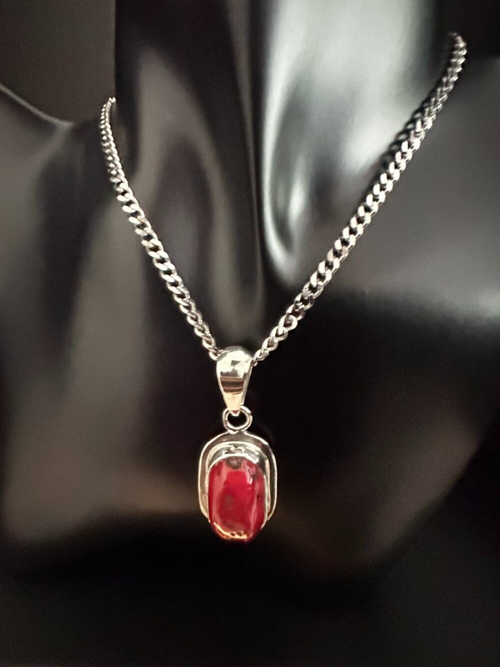 Sterling Silver Red Coral Pendant 925 12g Natural Stone Statement Charm